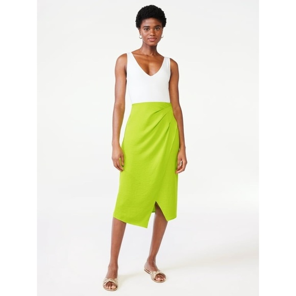 Scoop NYC Dresses & Skirts - 7. Scoop Acid Lime Satin Faux Wrap Skirt Mid Length Size XXL Sold Out Online
